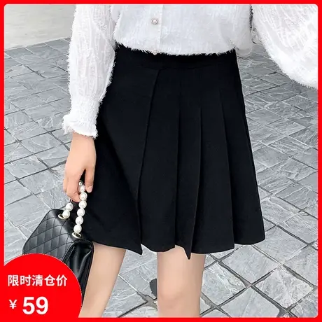 2023年秋装新款大码百褶裙不规则百搭短款黑色显瘦胖mm半身裙短裙图片