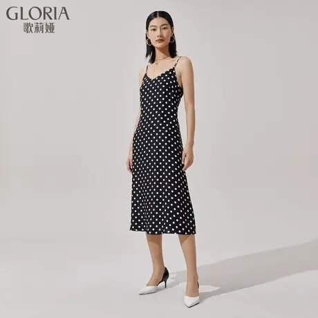 歌莉娅吊带连衣裙女夏季新款复古真丝背心裙显瘦波点裙113LPA01B图片