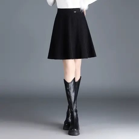针织短裙女秋冬2023新款高腰半身裙显瘦减龄百搭a字裙毛线裙伞裙图片