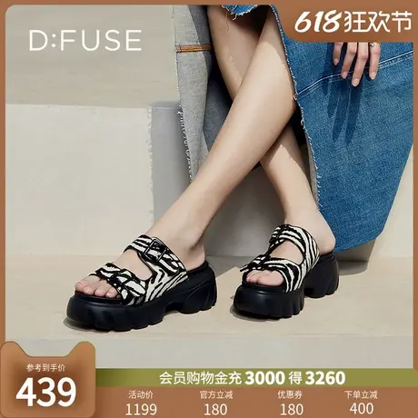 DFuse夏季超轻厚底增高拖鞋女一脚蹬休闲凉拖鞋可外穿DF32110383商品大图