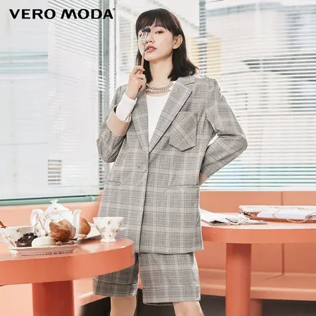 Vero Moda奥莱清仓早秋复古翻领一粒扣格纹宽松休闲西装外套女图片