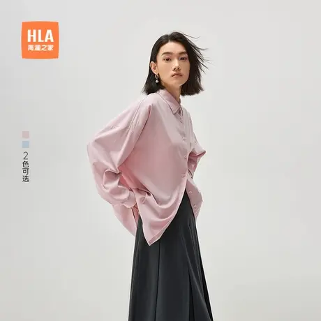 HLA/海澜之家含莱赛尔宽松长袖衬衫秋季新款翻领休闲衬衣外套女装商品大图