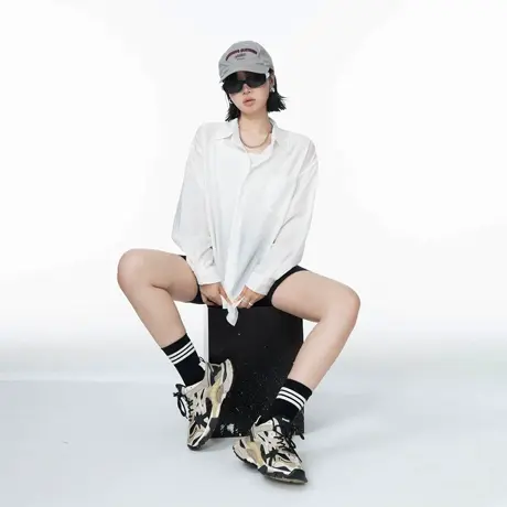 美式肌理感物理防晒长袖衬衫女夏季2025新款宽松休闲透气轻薄上衣商品大图