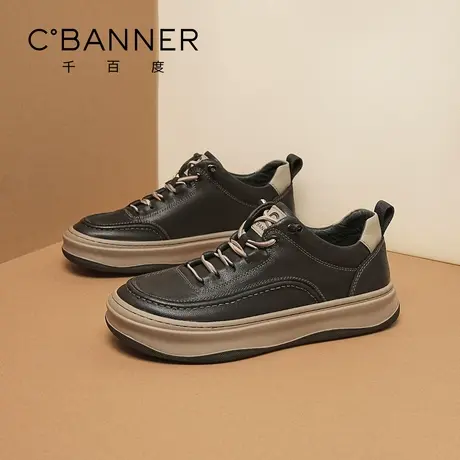 【软面牛皮】千百度秋季新款真皮板鞋男士休闲皮鞋一脚蹬轻便男鞋图片