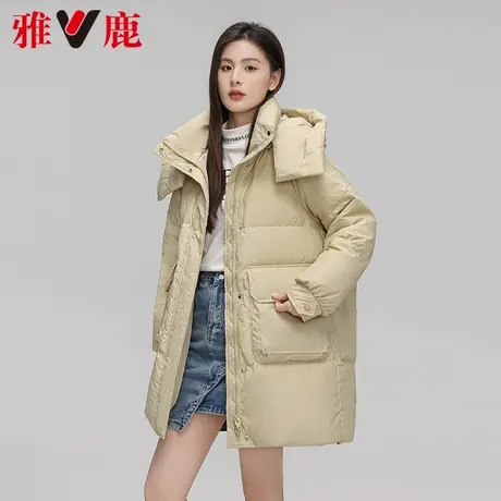 雅鹿官方旗舰店羽绒服女2023秋冬新款时尚中长款连帽羽绒防风外套商品大图