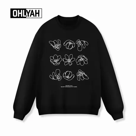 Ohlyah品牌秋冬时尚花卉印花情侣卫衣男女款休闲百搭圆领长袖纯棉商品大图