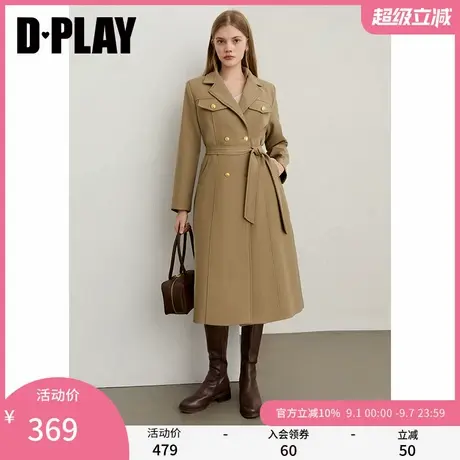 DPALY2025年秋季新款卡其色风衣外套女休闲复古中长款翻领大衣商品大图