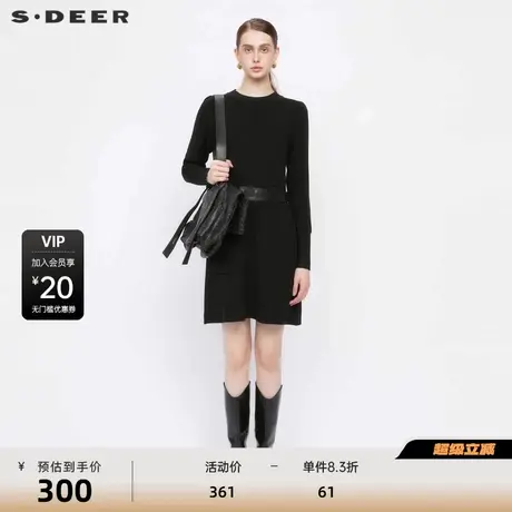 S·DEER圣迪奥女装罗纹圆领收腰长款宽松针织衫S234Z3510商品大图