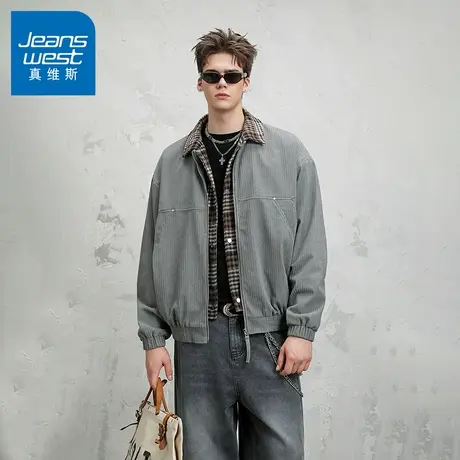 N5真维斯外套男2025新款秋季美式老钱风潮牌假两件男士春秋装夹克图片