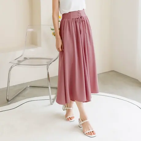 桔熊夏季度假风裤裙子女装高腰封松紧垂坠感宽松阔腿裤大码BA6762商品大图