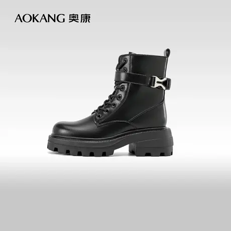 奥康女鞋 冬季新款复古圆头马丁靴简约百搭机车靴休闲时装靴商品大图