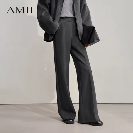 Amii2025冬新款极简通勤纯色含羊毛醋酸针织微喇叭微弹阔腿长裤图片