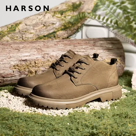 哈森冬季男鞋新款时尚厚底马丁靴男款真皮大头皮鞋户外工装短靴男商品大图