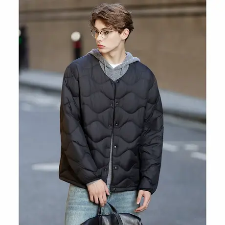 唐狮冬季短款轻薄羽绒服男小v领黑色设计感商务简约气质高级TUTA商品大图