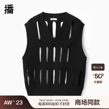 播镂空设计毛衫2023秋商场同款针织马甲女新款上衣BDQ3SD0461商品大图