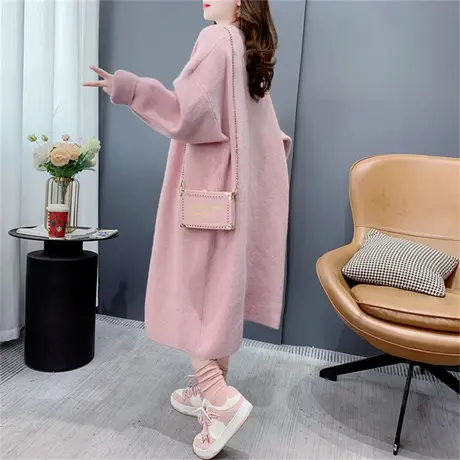 中长款过膝毛衣外套女春秋2023年新款宽松温柔慵懒风软糯针织开衫商品大图