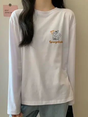 白色仿棉长袖t恤女2023新款秋冬季加绒时尚洋气内搭打底衫上衣服图片