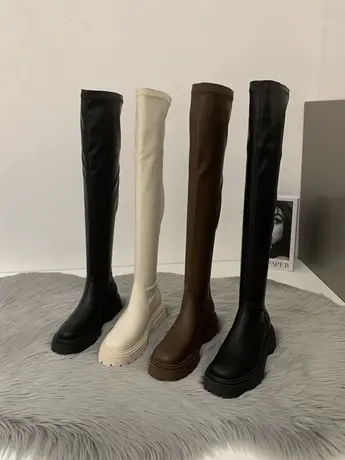 过膝长靴女2023年秋冬新款厚底高筒显瘦长筒靴加绒保暖骑士女靴子图片