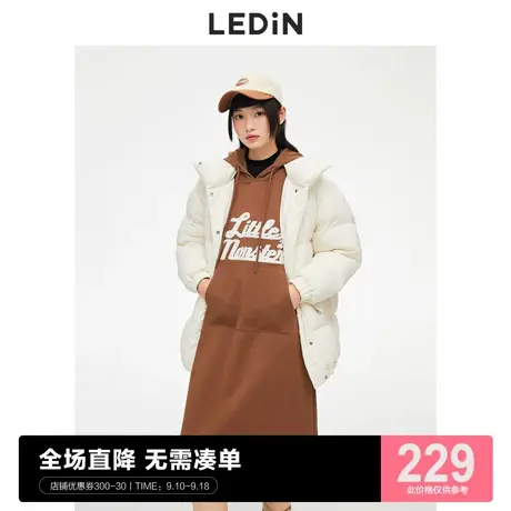 乐町运动风无袖连衣裙秋咖色连帽卫衣裙子C1FAC4301图片