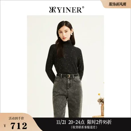 【美丽诺羊毛】YINER音儿线上专选女装冬季高领金葱亮丝针织毛衫商品大图