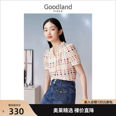 音儿美地女装2023夏季新款法式木耳花边衬衫时尚短袖波点上衣商品大图