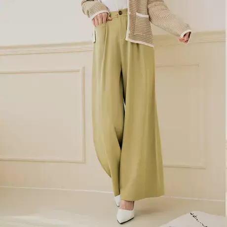 桔熊春秋季通勤垂感纯色雪纺高腰松紧宽松落地裤子女装大码BA6888图片