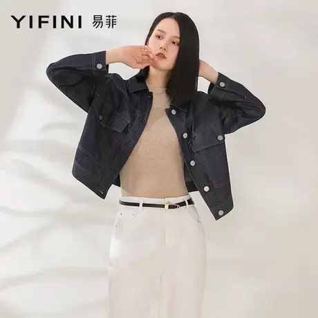 Yifini/易菲女装短款长袖牛仔外套春秋新款翻领牛仔衣上衣潮商品大图