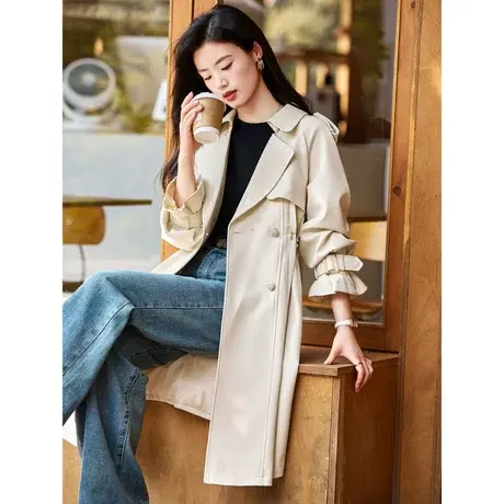 时尚气质风衣2023年秋季新款女装翻领收腰百搭通勤中长款外套图片