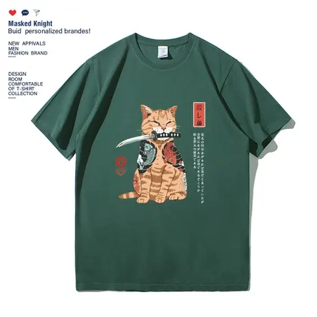 潮牌日系复古猫咪印花短袖t恤男夏季新款纯棉宽松休闲情侣装半袖商品大图