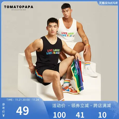 TOMATOPAPA原创设计美式背心夏季潮牌夏季彩虹字母训练运动健身衣商品大图
