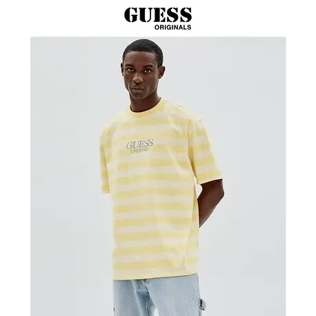 GUESS美式复古舒适Originals男条纹刺绣T恤短袖-M2GP01KAAU2图片