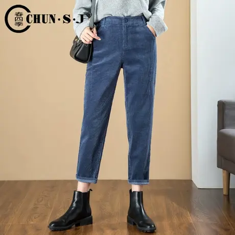 灯芯绒裤子女冬加绒加厚女裤2023新款高腰老爹裤条绒哈伦裤萝卜裤商品大图