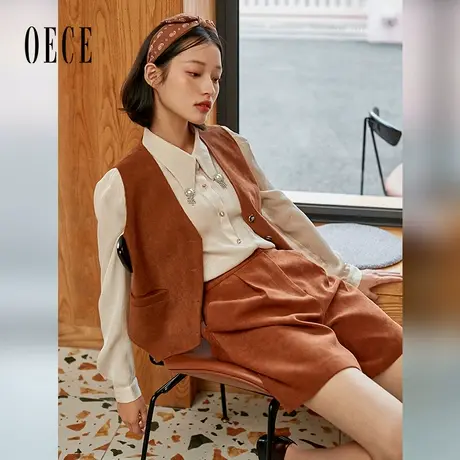 Oece高腰百搭短裤外穿年春装新款女士裤子阔腿裤显瘦休闲裤商品大图