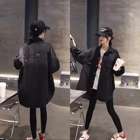 欧货复古水洗牛仔衬衫女外套春秋2023新款宽松小个子外穿衬衣上衣图片