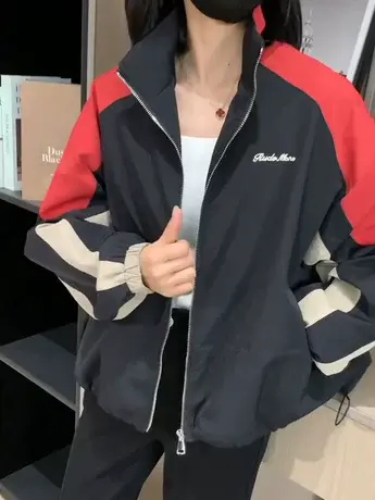 连帽拼色冲锋衣外套女2023秋季短款休闲显瘦时尚夹克衫风衣外穿潮商品大图