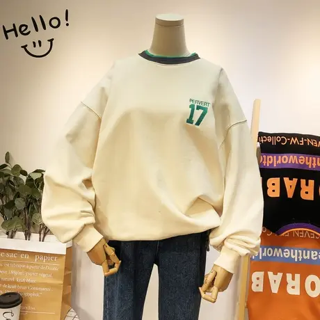 2020春新款韩国东大门原宿风运动休闲字母卫衣宽松BF撞色洋气休闲商品大图