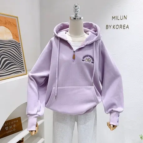 ins日系甜美学院风连帽卫衣~秋冬新款摇粒绒加厚上衣外套微胖遮肉图片