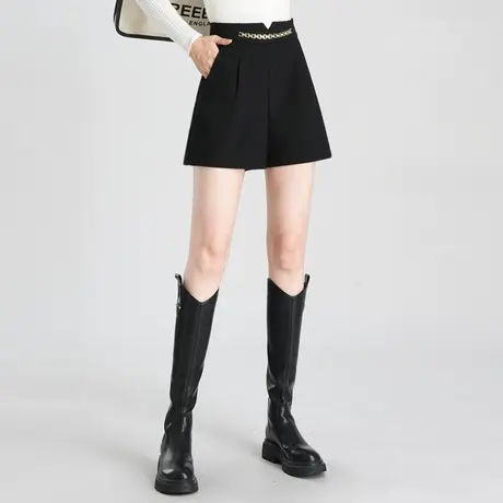 时尚优雅短裤黑色阔腿裤高腰显瘦休闲裤女秋冬季2023新款百搭裤子商品大图