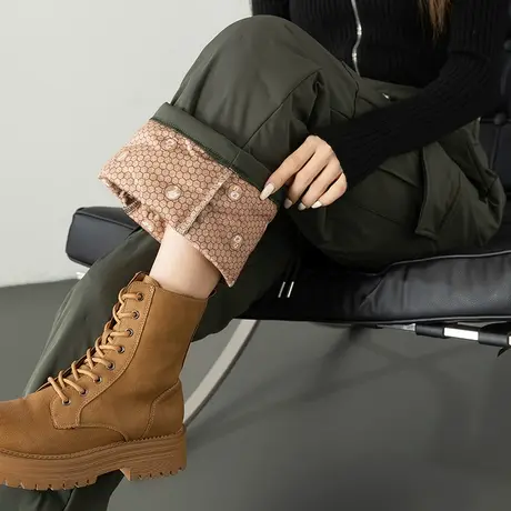 军绿色工装羽绒裤女2024新款冬季外穿宽松休闲直筒鸭绒加厚加绒裤图片