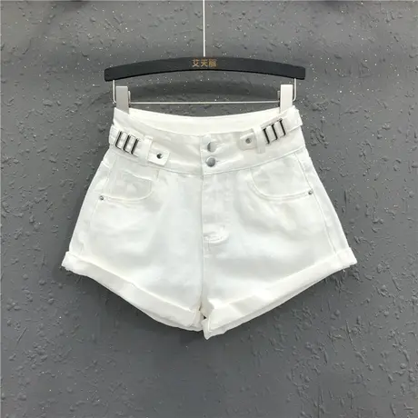 时尚白色牛仔短裤女2024春夏新款高腰显瘦卷边百搭阔腿裤热裤美式图片