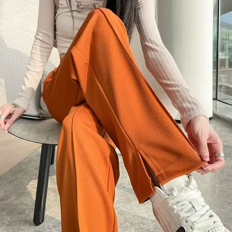 开叉阔腿运动裤女2023年春秋新款高腰垂感直筒宽松小众休闲拖地裤商品大图