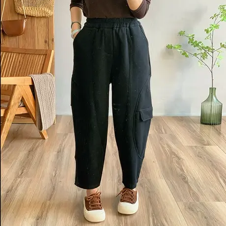 dza 高腰显瘦加厚卫裤加绒哈伦裤子女冬外穿休闲宽松阔腿裤运动裤图片