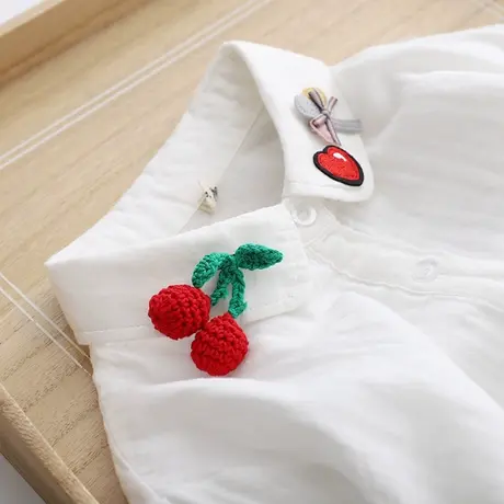 2020春秋新款日系文艺樱桃刺绣双层纱白色衬衫纯棉女春秋长袖衬衣商品大图