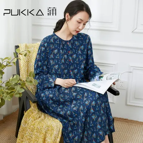 蒲PUKKA 真丝印花连衣裙女2022秋季新款宽松桑蚕丝碎花休闲裙子图片