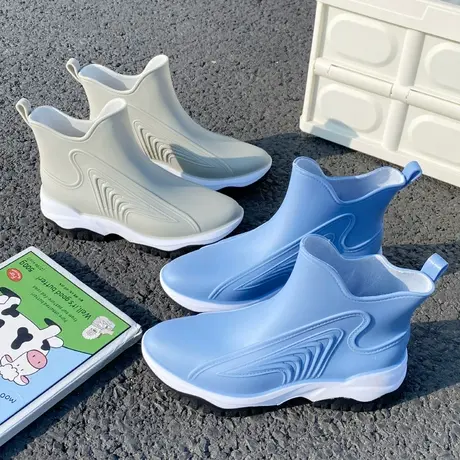 日系成人雨鞋女款时尚外穿防滑新款厨房干活防水中筒加绒女士雨靴商品大图