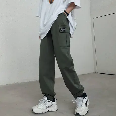 工装裤子女秋冬宽松高腰直筒显瘦百搭休闲哈伦运动束脚长裤潮ins图片