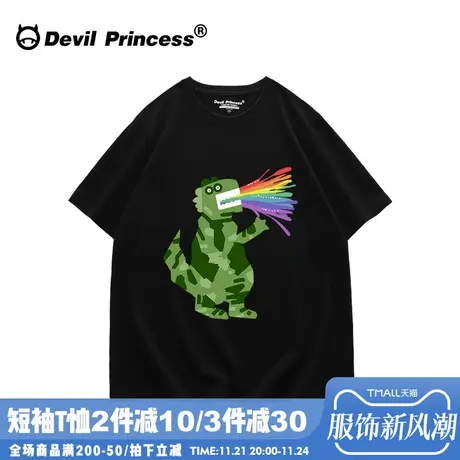 ulzzang小众ins风超火无性别穿搭黑色t恤女大版宽松卡通半袖上衣商品大图