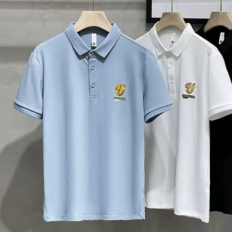 2023年春夏季小翻领短袖t恤男士新款刺绣韩版修身潮流POLO衫半袖T商品大图