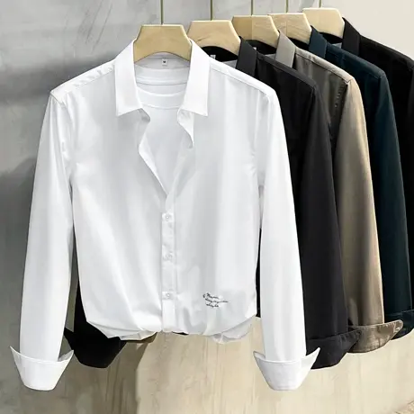 高级感衬衫男长袖修身潮流条纹夏季薄商务正装免烫休闲衬衣春秋款商品大图