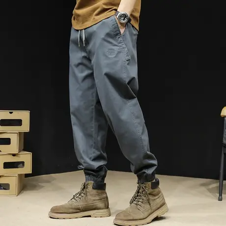 休闲裤男春秋2024新款男裤潮牌宽松大码束脚美式工装裤子男士弹力商品大图